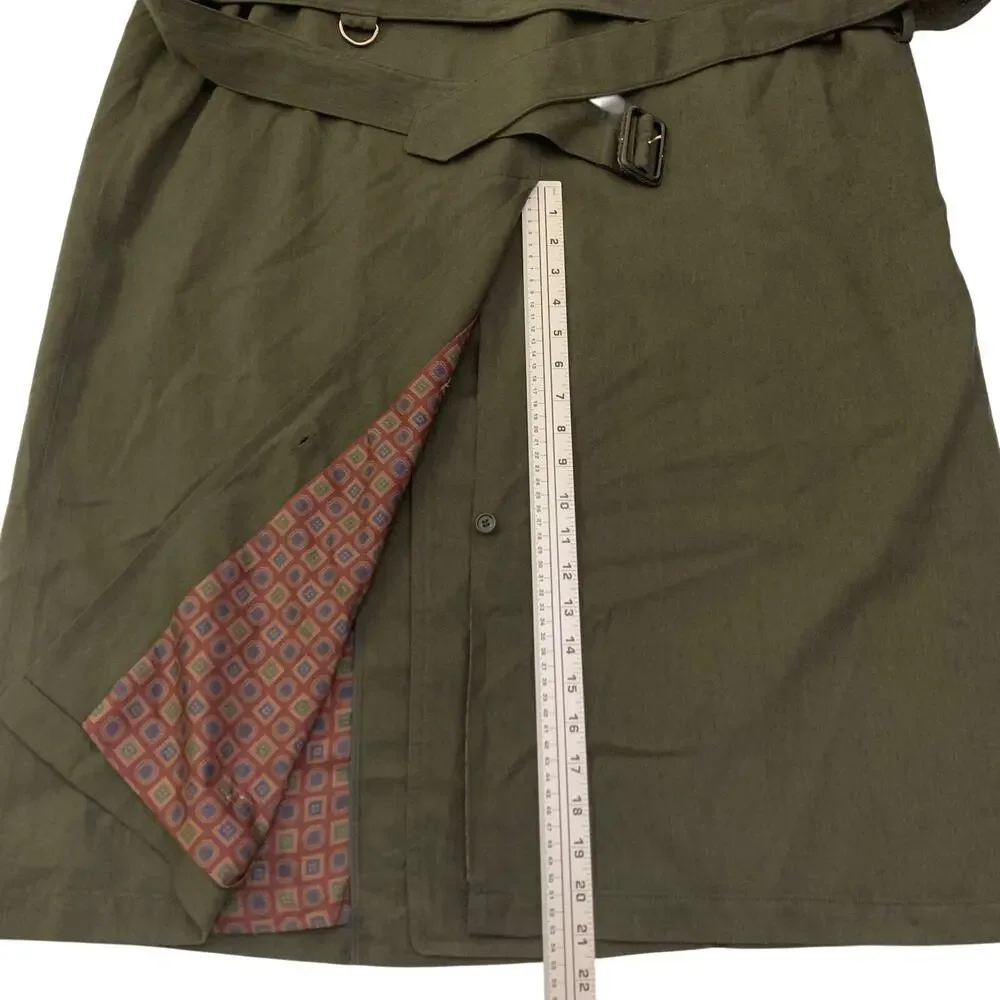 London Fog Mens Trench Coat 44 Reg. Olive Green Lined Double Breasted Old Money - Picture 14 of 16